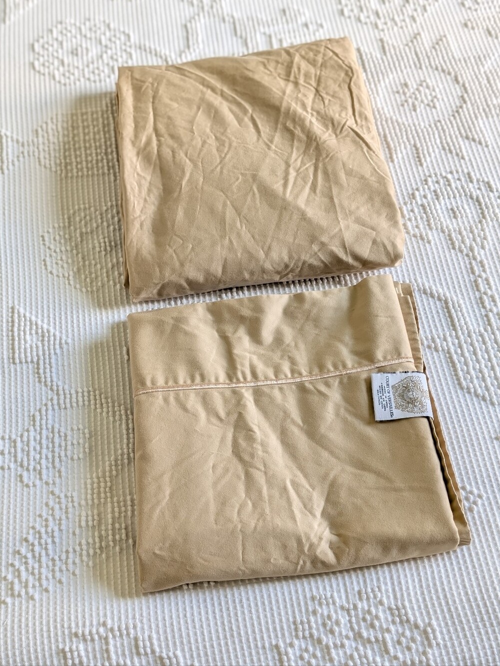 Court Of Versailles Camel Tan Twin/Individual Fitted & Flat Sheet 100% Cotton